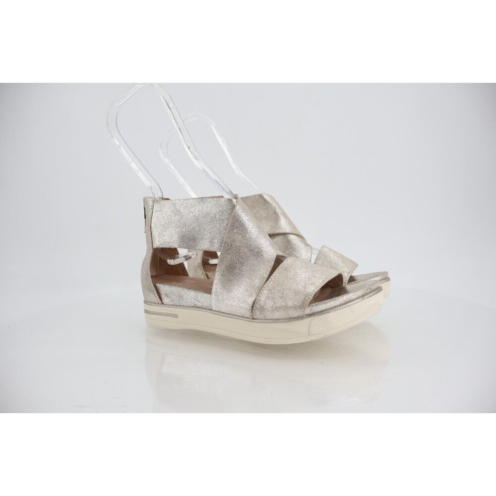 Eileen Fisher Women's Sport Sandal Size 5.5 Low Wedge Sporty Straps Silver Flat